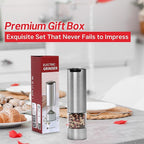 Electric Salt and Pepper Grinder – Automatic One-Handed Operation, Rechargeable Stainless Steel Mills, LED Light, 5-Level Adjustable Coarseness