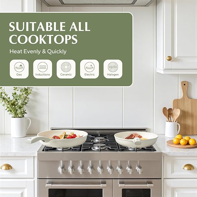 Redchef Ceramic Frying Pan, Small Nonstick Frying Pan, Non Stick Pans for Eggs & Omelets, PFOA & PFAS-Free, Compatible with All Cooktops, Beige, 9.5 Inches