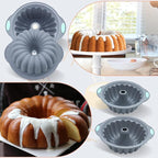 To encounter 65 Pieces Silicone Baking Pans Set, Metal Framed Silicone Tube Cake Pans, Nonstick Fluted Loaf Pans for Muffin, Cake, Bread, with Measuring Cups and Spoons Set, Light Grey