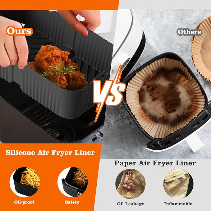 Air Fryer Silicone Liners for Ninja DZ071-7qt Basket Replacement, Reusable, Dishwasher Safe, BPA Free- Black
