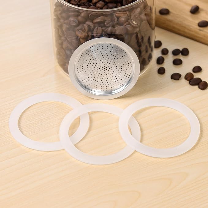 Sivaphe 9 Cup Stovetop Espresso Coffee Maker Replacement Infuser Parts Only for 450ml Aluminum Italian Moka Pot, 1 Filter and 3 Silicone Gasket Seals