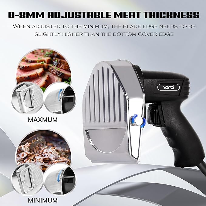 VONCI 80W Commercial Gyro Cutter, Electric Shawarma Knife, Doner Kebab Meat Slicer With 2 Blades, 2600 RPM, 0-8mm Adjustable Thickness, Powerful Turkish Grill Machine.