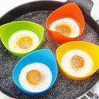 Silicone Egg Poacher Cups with Ring Standers, Egg Boiler Mold Cup for Microwave Air Fryer Stovetop Cooking, Non-Stick, BPA-free, Set of 4