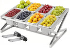 Two Tier Adjustable Stainless Steel Spice Organizer Set of 10 Pots with Spoons Commercial Kitchen Spice Rack Sauce Rack Buffet Counter Milk Tea Shop Multifunctional Shelf (Double Slant)