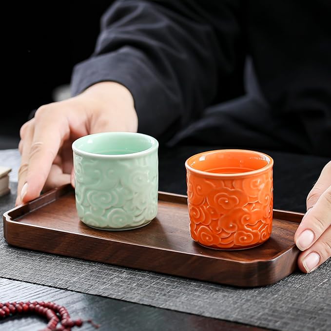 Ceramic Espresso Cups Set of 2 or 4-3oz Demitasse Cups for Coffee & Tea, No Handles, Durable & Dishwasher Safe (lawngreen, 2)