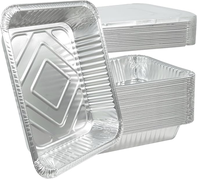 Aluminum Foil Pan with Lids, 9×13 Half Size Pans, Disposable Foil Pans for Roasting, Catering, Picnic or Holiday needs (30 Pack w/Lids)