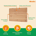 Riveira Brown Bamboo Wood Cutting Board – Gourmet Bamboo Grandeur: 18 x 12 Wooden Cutting Board – Wooden Cutting Boards For Kitchen Decorative – Innovative Juice Grooves Wooden Chopping Board