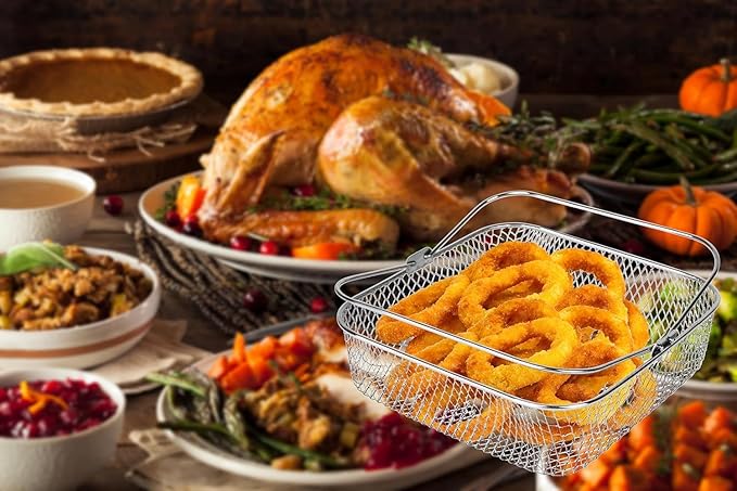 Square Air Fryer Basket for 5.8QT 6QT COSORI Air Fryer Accessories, 304 Stainless Steel Mesh Basket with Handle Replacement Accessory for 6QT Instant Vortex, Instant Vortex Plus, Phillips XXL