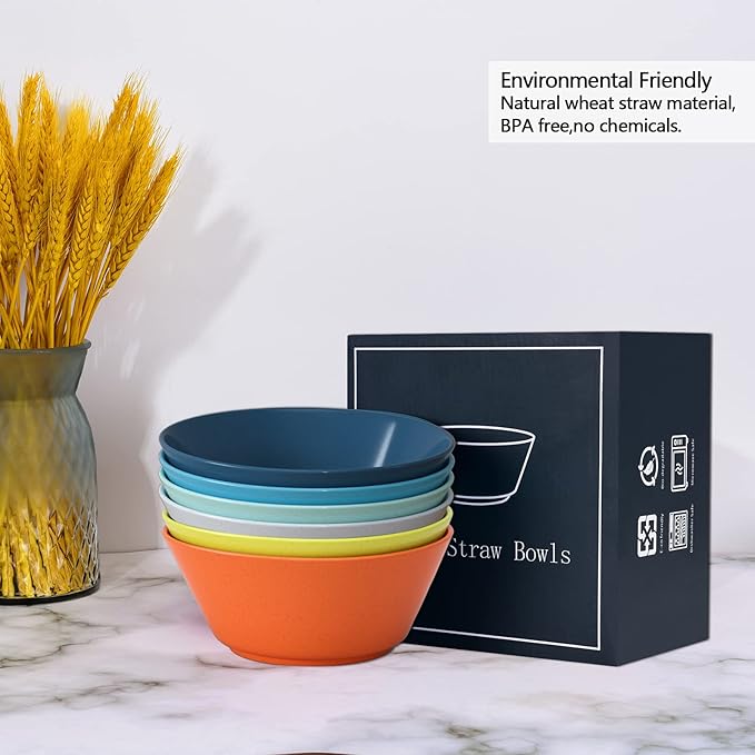 Homestockplus 50 Oz Large Cereal Bowls, Unbreakable Salad Bowl Set of 6, Sturdy and Stackable Serving Bowls, Microwave Dishwasher Safe Color Bowls Set for Oatmeal, Soup, Ramen, Salad, Snack -6 Colors