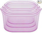 Zip Top Reusable Food Storage Bags | 3 Dish Set [Lavender] | Silicone Meal Prep Container | Microwave, Dishwasher and Freezer Safe | Made in the USA