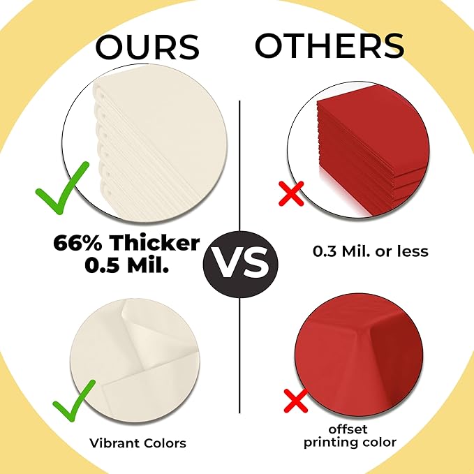 Party Solids 66% Thicker Premium Plastic Table Cloth Rectangle Table Cover 0.5 Mil 12 Pack Ivory Table Cloth 54 Inch x 108 Inch Disposable Tablecloth Won't Tear Easily Like Cheap Thin Brands