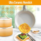 20pcs Ceramic Cookware Set Nonstick, Detachable Handle Pots and Pans Set, Non Toxic,No PFAS & PTFE & PFOA, Dishwasher/Oven Safe, RV Kitchen Set Removable Handle for Cooking, Yellow