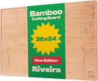 Riveira Brown Bamboo Wood Cutting Board – Gourmet Bamboo Grandeur: 36 x 24 Wooden Cutting Board – Wooden Cutting Boards For Kitchen Decorative – Innovative Juice Grooves Wooden Chopping Board