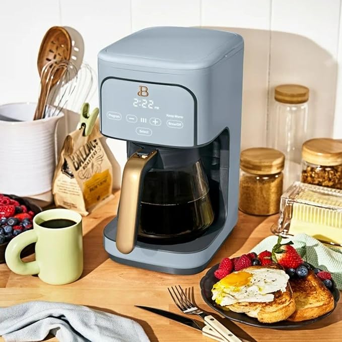 Beautiful 12-Cup Programmable Coffee Maker with Touch-Activated Display, Auto Brew Timer, Reusable Filter & Large Glass Carafe (Cornflower Blue)