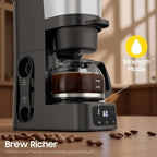 Grind and Brew Coffee Maker,Drip Coffee Maker with Grinder Built In,5-Cup Programmable Coffee Machine with Brew Strength,Warming Plate and Multiple Grind Levels for Home & Office