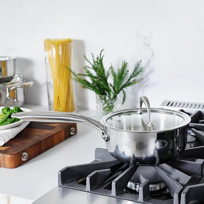 KEAWELL K3 Premium 1.5-Quart Tri-Ply Stainless Steel Saucepan with Lid, Induction & Oven Safe up to 600°F, Even Heating, Professional Cookware for All Stovetops (1.5-Qt)