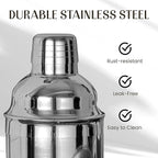 Mixology & Craft Bartender Kit – 15-Piece Cocktail Shaker Set with Bar Tools, Premium Stainless Steel Drink Mixer Accessories for Home Bar, Includes Bamboo Stand, Plus Exclusive Recipe Cards (Silver)