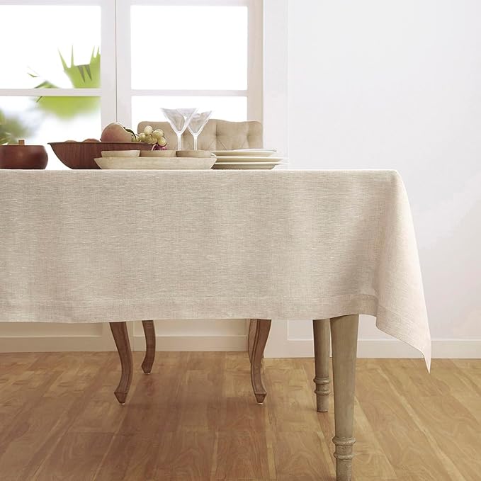 Solino Home Linen Tablecloth 60 x 120 Inch - 100% Pure Linen Light Natural Table Cloth for Rectangle Tables - Athena, Machine Washable Tablecloth for Summer, Fall, Autumn