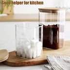 38 oz Glass Food Storage Jars with Airtight Lids, Clear Glass Jar with Bamboo Lid, Airtight Food Canister for Tea, Candy, Coffee, Sugar, Cookie, Snack. (Square| 5+6 Inch) SET of 3