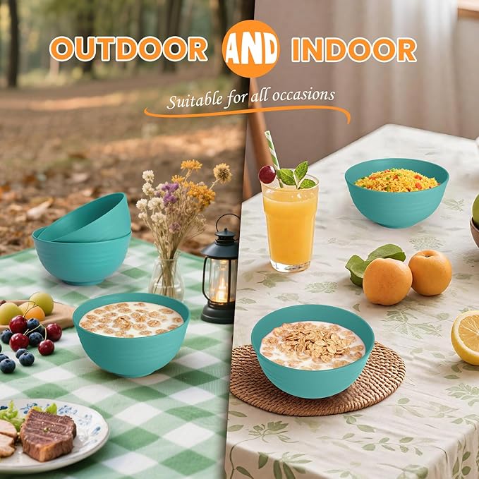 Homienly Wheat Straw Bowls, Cereal Bowls, Plastic Bowl Alternative, Set of 8, Unbreakable Microwave Safe Bowls for Soup, Salad, Dinner, Cereal, Snack, Dishwasher Safe for Kitchen, Party (Green, 26 OZ)