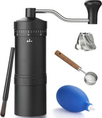 Manual Coffee Grinder with 7 Star Stainless Steel Conical Burr, Portable Coffee Grinder with External Adjustable Grind Setting (Black)