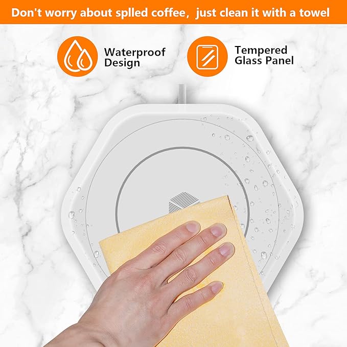 Smart Beverage Heating Plate Candle Wax Cup Warmer Electric Thermostat Coaster for Hot Coffee Milk Tea Water Cocoa Desk Home Office Use Christmas Birthday Gift Auto Shut Off White