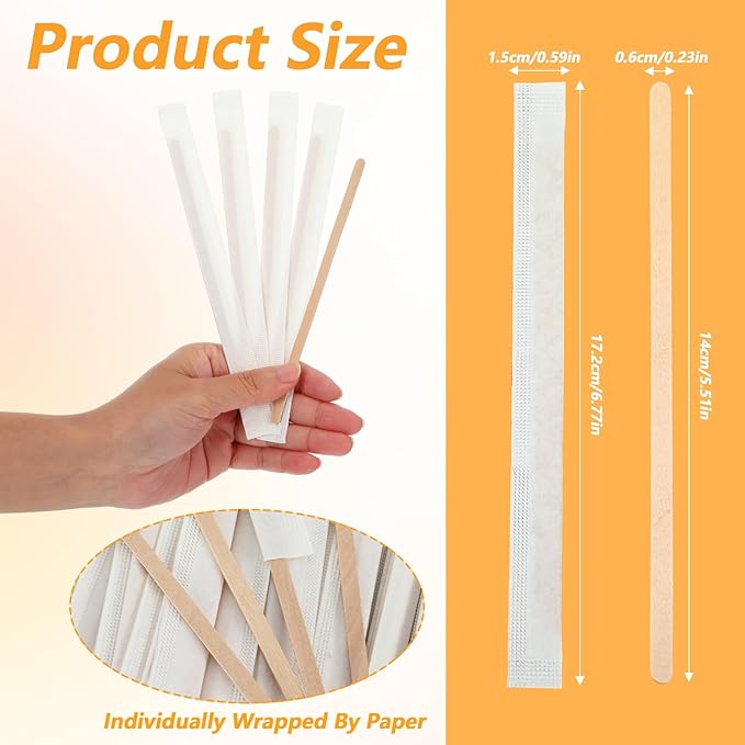 2000 Pcs Wood Coffee Stirrers 5.5 Inch, Individually Wrapped Disposable Beverage Stirrers Bulk Wooden Stirrer for Cocktails, Hot Drinks, Coffee, Bars, Restaurants, Homes, Offices