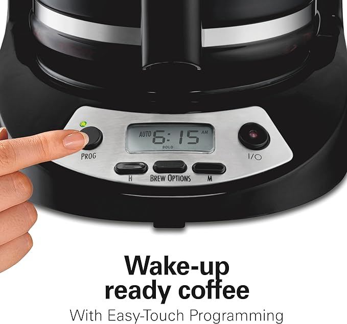 Hamilton Beach 12 Cup Programmable Drip Coffee Maker, Brew Options, Glass Carafe (46299), Black with Stainless Accents
