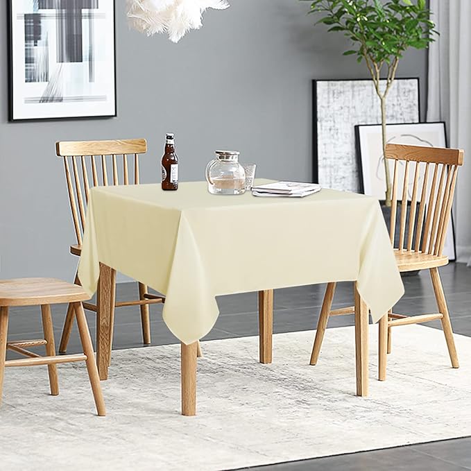 sancua 2 Pack Beige Tablecloth 54 x 54 Inch, Stain and Wrinkle Resistant Square Table Cloth - Washable Polyester Table Cover for Dining Tables, Buffet Parties and Camping