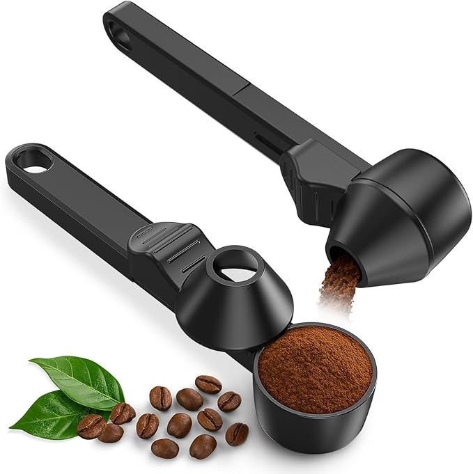Coffee Scoop & Funnel for Reusable K Cup Refillable Coffee Pods,Mess-Free Measuring Spoon 2 TBSP Capacity for Ground Coffee, Protein Powder & Tea, Funnel Design without Spilling(2, Black)