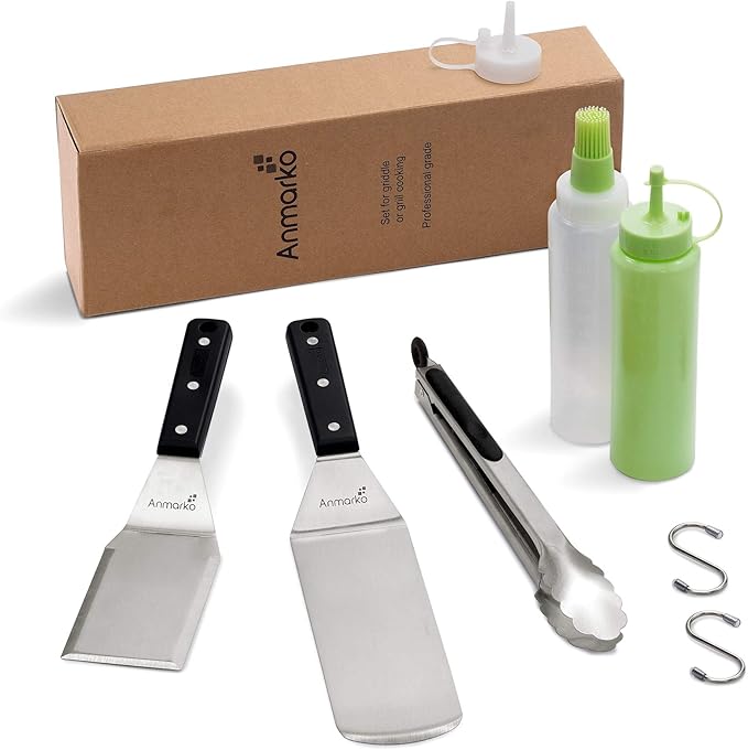 Metal Spatula Set of 4 - Griddle Accessories kit - Grill Flat Spatula Pancake Flipper Hamburger Turner - Metal Utensil Great for BBQ Grill Flat Top Cast Iron Griddle