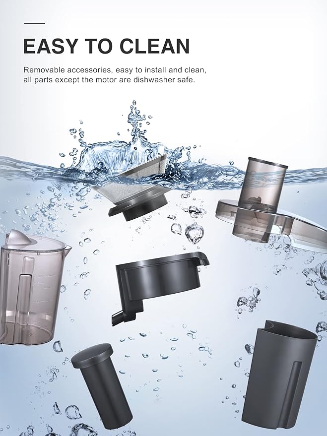 QCen Juicer Machine, 500W Centrifugal Juicer Extractor with Wide Mouth 3” Feed Chute for Fruit Vegetable, Easy to Clean, Stainless Steel, BPA-free (Gold)