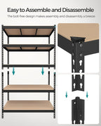 SONGMICS 5-Tier Storage Shelves, Load 2310 lb, Garage Storage, Boltless Assembly, Adjustable Shelving Unit, 23.6 x 47.2 x 70.9 Inches, for Study Shed Basement, Black and Natural Beige UGLR600B01