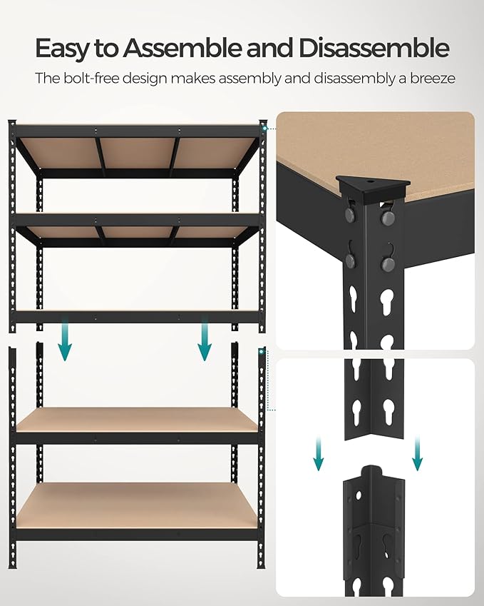 SONGMICS 5-Tier Storage Shelves, Load 2310 lb, Garage Storage, Boltless Assembly, Adjustable Shelving Unit, 23.6 x 47.2 x 70.9 Inches, for Study Shed Basement, Black and Natural Beige UGLR600B01