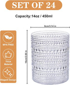 YOUBET 24PCS Plastic Hobnail Drinking Glasses - 14 Oz Clear Vintage Glasses Drinkware - Disposable Beaded Cups for Juice, Wine, Party