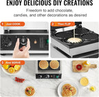 VEVOR Commercial Waffle Maker, 4PCS Round Waffle Baker Machine,1750W Non-Stick Stainless Steel Belgian Waffle Iron with Temperature and Time Control, for Restaurant Bakery Snack Bar Family