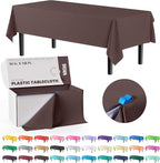 Exquisite Party Solids 54 Inch X 100 Feet Brown Plastic Table Cover Roll in A Cut - to - Size Box with Convenient Slide Cutter. Cuts Up to 12 Rectangle 8 Feet Plastic Disposable Tablecloths