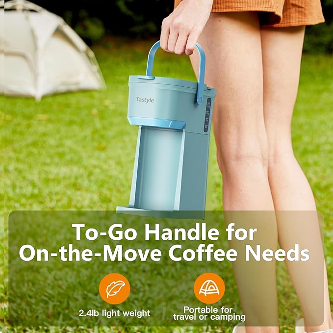 Single Serve One Cup Coffee Maker, for K Cups and Grounds, Mini Coffee Maker with Portable Handle, 6 to 12 Oz Brew Size, for Travel, Camping, Office, RV and Dorm, 120V, Aqua