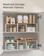 SONGMICS Cabinet Organizer Shelf, Set of 4 Kitchen Counter Shelves, Kitchen Storage, Spice Rack, Stackable, Expandable, Metal and Engineered Wood, Cloud White and Natural Beige UKCS210W01