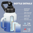 BJPKPK 64oz Insulated Water Bottle with Handle, Large Dishwasher Safe Half Gallon Water Bottle, BPA Free Water Jug, Wide Mouth Metal Water Bottle with Anti-slip Bottom, Keep Cold & Hot, Sky