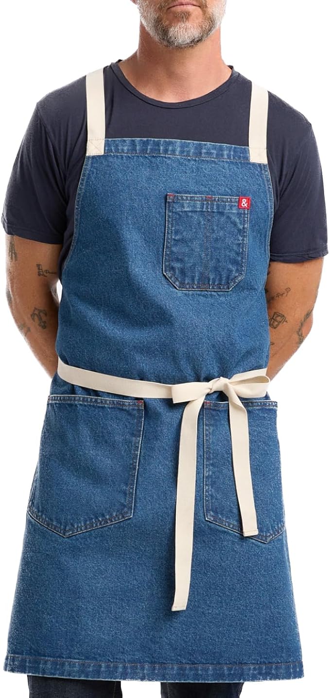 hedley & bennett Crossback Apron - Crossback Chef Apron with Pockets - 100% Cotton Denim, 8oz - Georgia Blue