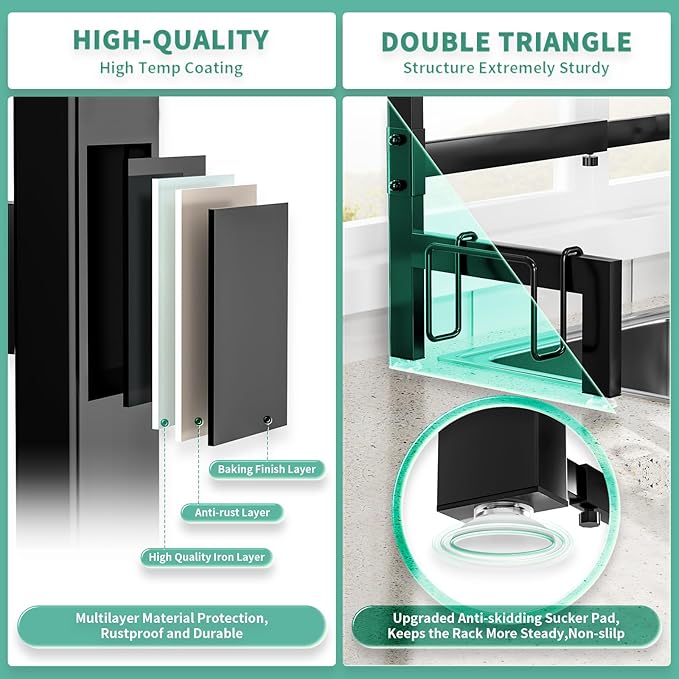 Over The Sink Dish Drying Rack,Expandable Length 3-Tier Large Stainless Steel Over The Sink Dish Rack with 6 Baskets, Utensil Holder Dish Drainers for Kitchen Counter