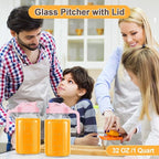 Mason Jar Pitcher, 32 OZ Breast Milk Pitcher Double Leak Proof with Pour Spout Handle, Wide Mouth Iced Tea Pitcher for Fridge, Creamer Container for Coffee, Sun Tea juice (Pink,2 Pack)