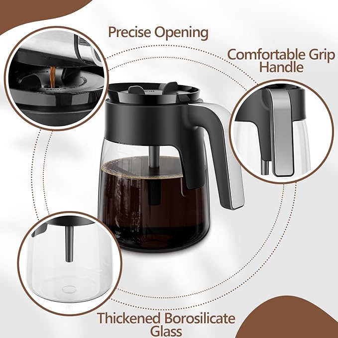 12 Cup Coffee Pot Replacement Compatible with Ninja Coffee Maker CFP101 CFP201 CFP301 CFN601 CFP307 CFN602 CM400 CM401 CF090, Glass Carafe for Ninja with Brew-Through Lid, BPA Free, Dishwasher Safe