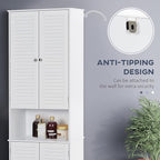 HOMCOM Tall Narrow Bathroom Storage Cabinet with Doors and Shelf Adjustability, Freestanding Linen Cabinet with 2 Cabinets and Countertop, White