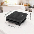 2-Serving Electric Grill and Panini Press, Tough Non-Stick Coating, Drip Tray Catches Grease, Black