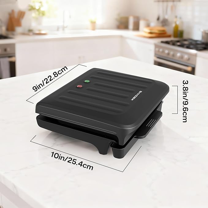 2-Serving Electric Grill and Panini Press, Tough Non-Stick Coating, Drip Tray Catches Grease, Black