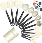 Coukre Silicone Kitchen Cooking Utensils Set with Holder – Heat-Resistant, Food-Grade Kitchen Tools, Spatula, Spoon & Gadgets for Non-Stick Pans, Dishwasher Safe (14, Beige)