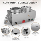 Valgus Commercial Stainless Steel Bain Marie Food Warmer 2 Round Pots Electric Soup Warmer with Lid and Tap for Home, Catering, Buffet