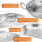Tri-Ply 18/10 Stainless Steel Paella Pan, 13.5 Inch with Lid | 8-10 Servings, All Cooktop Compatible (Up to 550℉) | Large Stainless Steel Skillet for Outdoor Parties, Family Gatherings & Entertaining